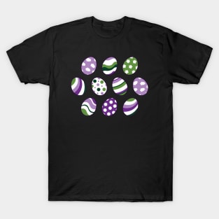 Egg Pattern | Purple Green | Stripes Clouds Flowers Dots | Black T-Shirt